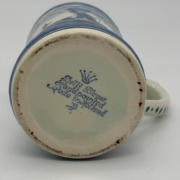 Vintage Delft Blauw Hand Decorated Blue Small Windmill Mug, Holland, Signed 5 in - Picture 10 of 11